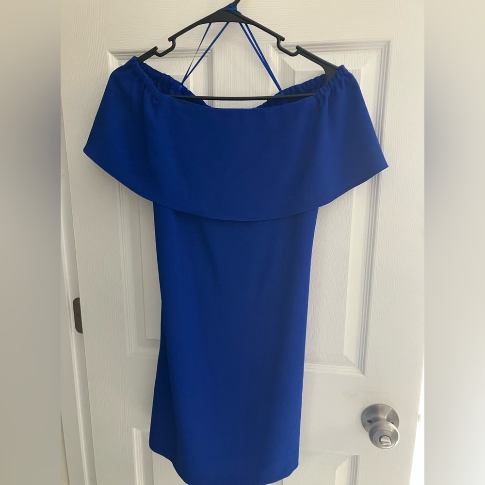 Charles Henry Blue Off-Shoulder Sheath Dress